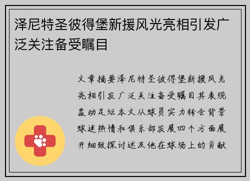 泽尼特圣彼得堡新援风光亮相引发广泛关注备受瞩目